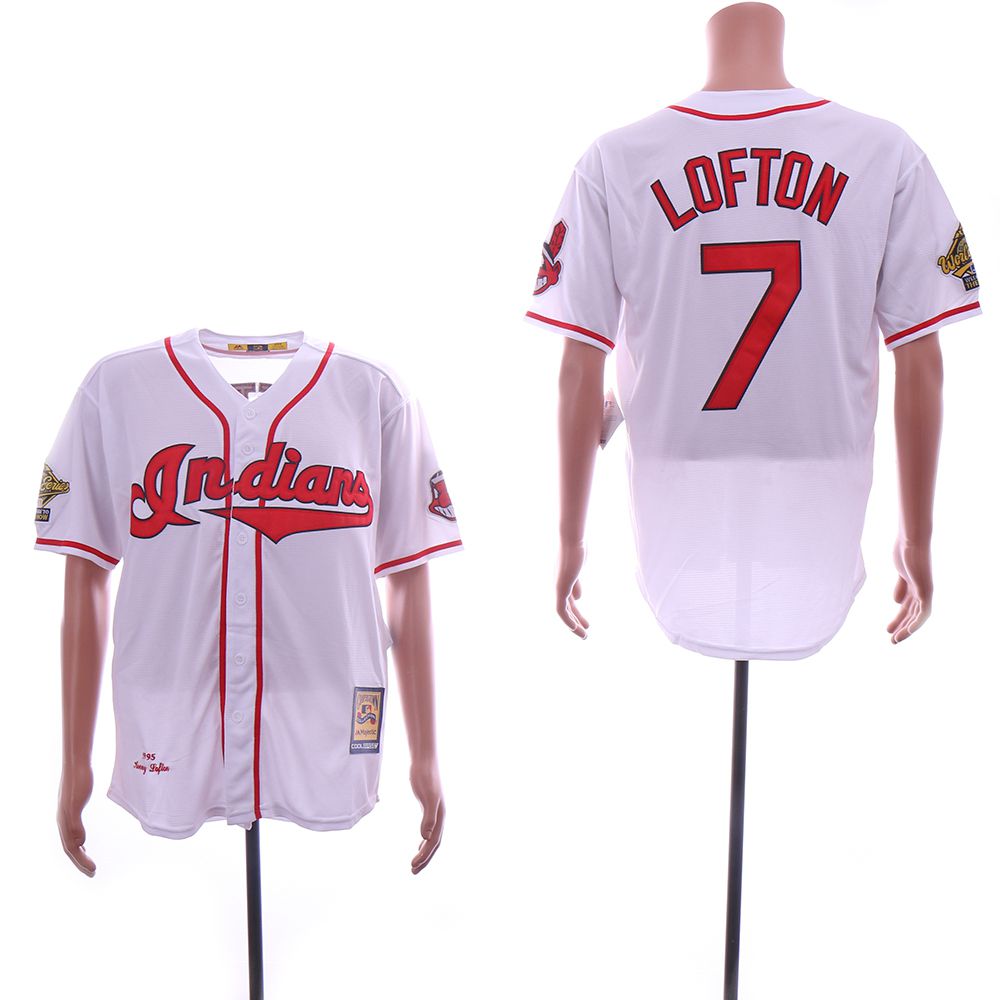 Men Cleveland Indians 7 Lofton White Throwback MLB Jerseys